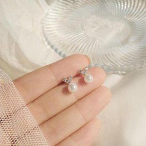 NEW 925 Sterling Silver Pearl Heart Earrings
